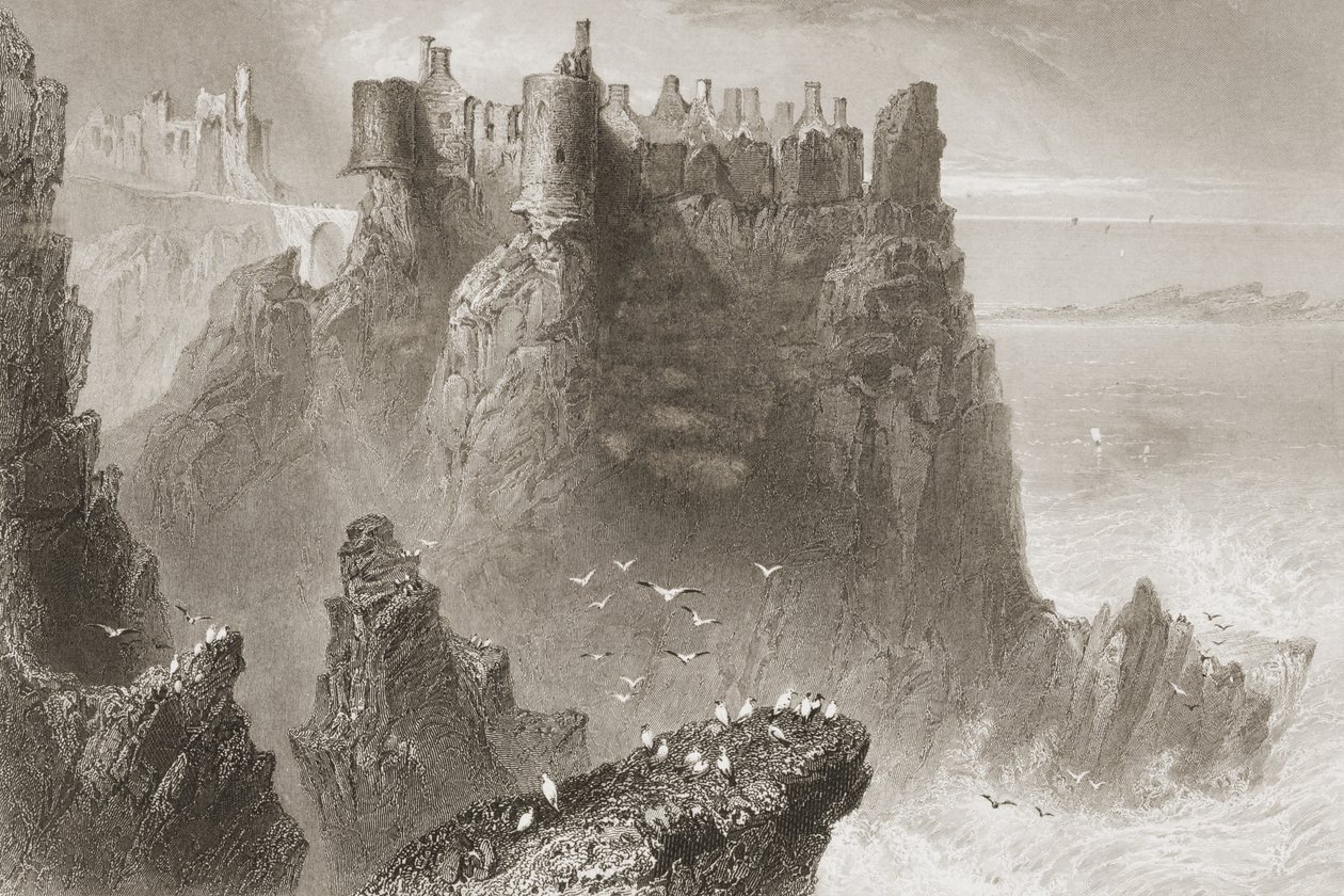 Zamek Dunluce, hrabstwo Antrim, Irlandia Północna, z „Krajobrazy i starożytności Irlandii” George