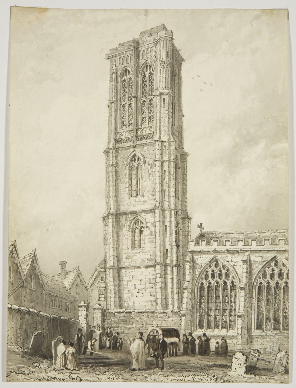 Na zewnątrz kościoła Temple, ukazujący internowanie, ok. 1825 (ołówek i akwarela na papierze) autorstwa William Henry Bartlett