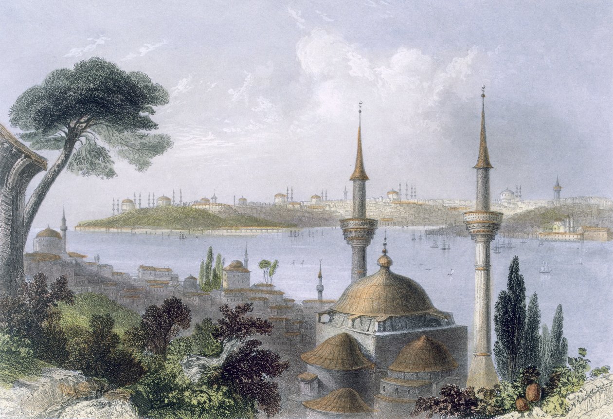 Ogólny widok Konstantynopola z Scutari, ok. 1850 (kolorowa akwatinta) autorstwa William Henry Bartlett