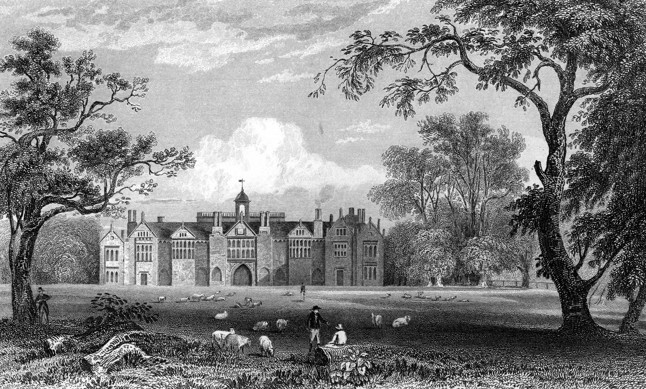 Gosfield Hall, Essex, wyryty przez Roberta Sandsa, 1832 r. autorstwa William Henry Bartlett