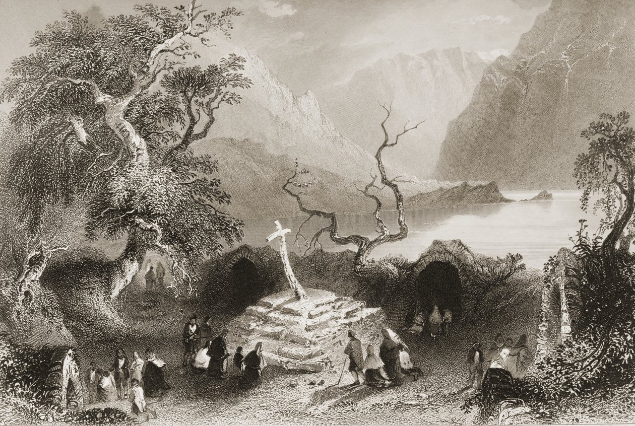 Gougane Barra, hrabstwo Cork, Irlandia, z „Scenery and Antiquities of Ireland” George