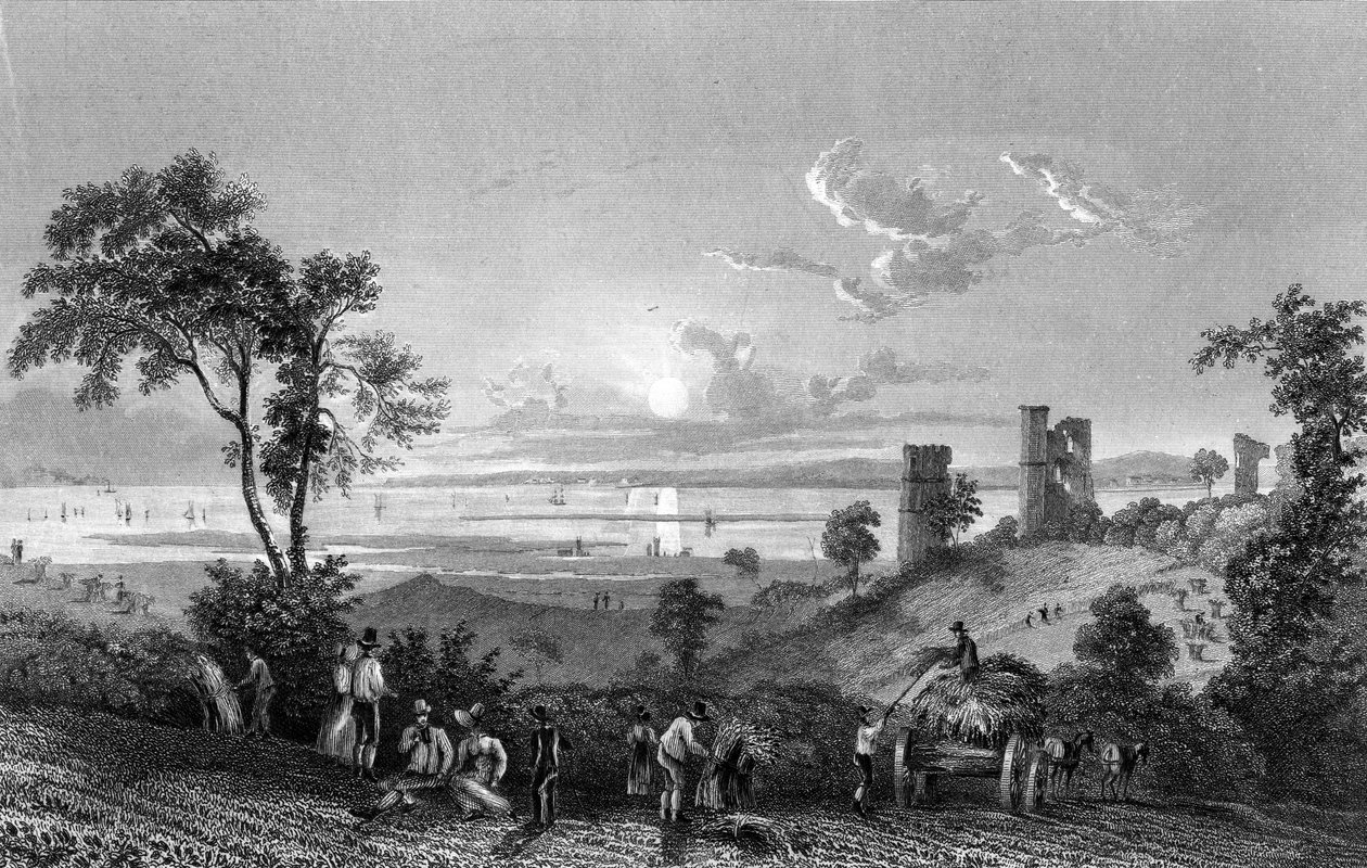 Zamek Hadleigh, Essex, patrząc w kierunku Sheerness, ryty przez Williama Watkinsa, 1835 autorstwa William Henry Bartlett