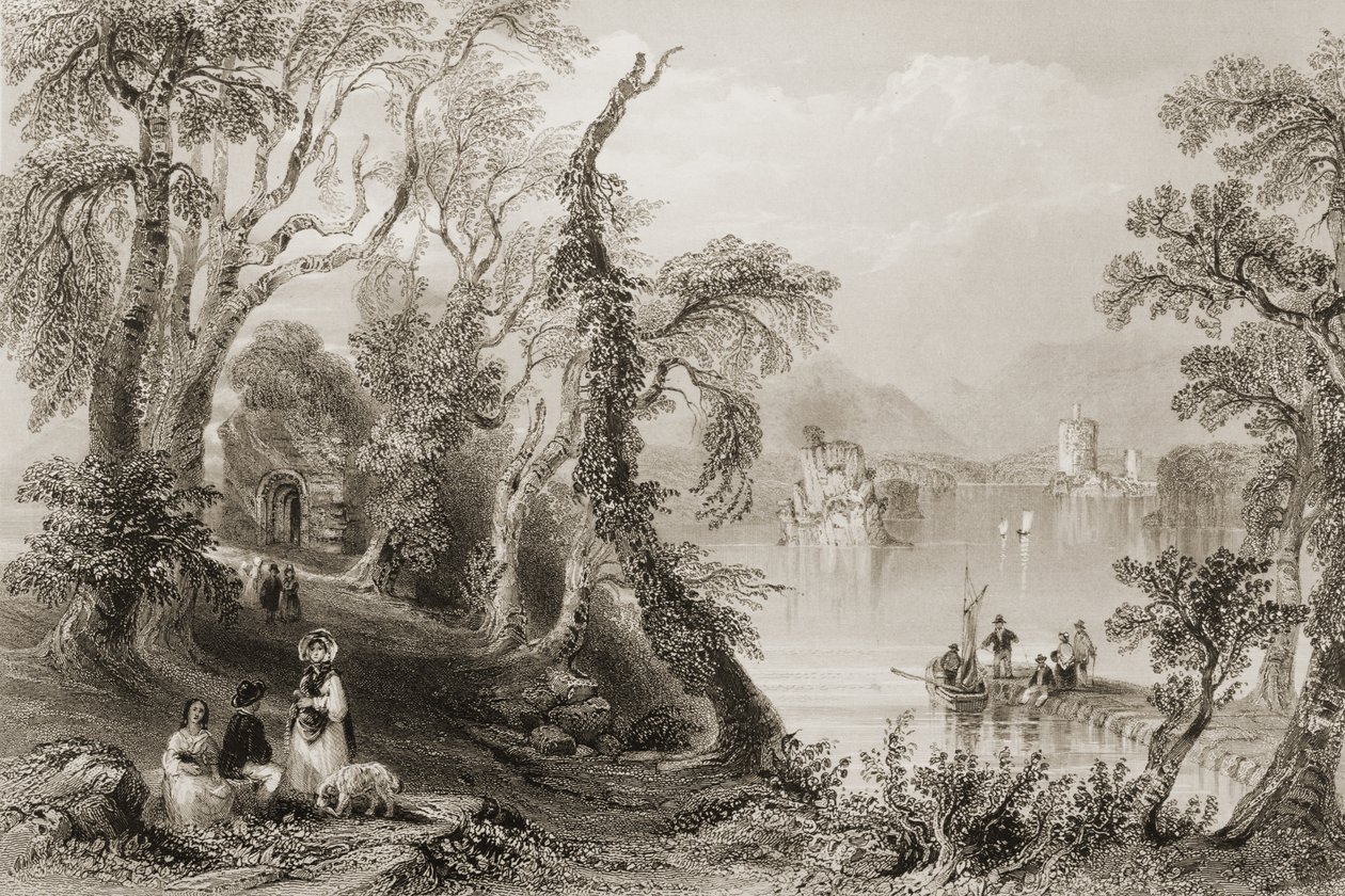 Innisfallen, Killarney Lake, Hrabstwo Killarney, z „Krajobrazy i starożytności Irlandii” George