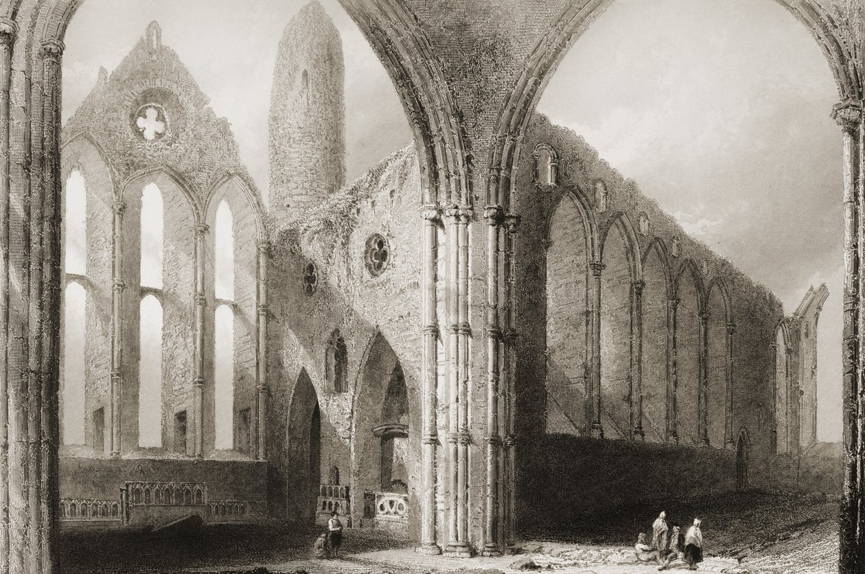 Wnętrze opactwa Hore, The Rock of Cashel, County Tipperary, Irlandia, z „Scenery and Antiquities of Ireland” George