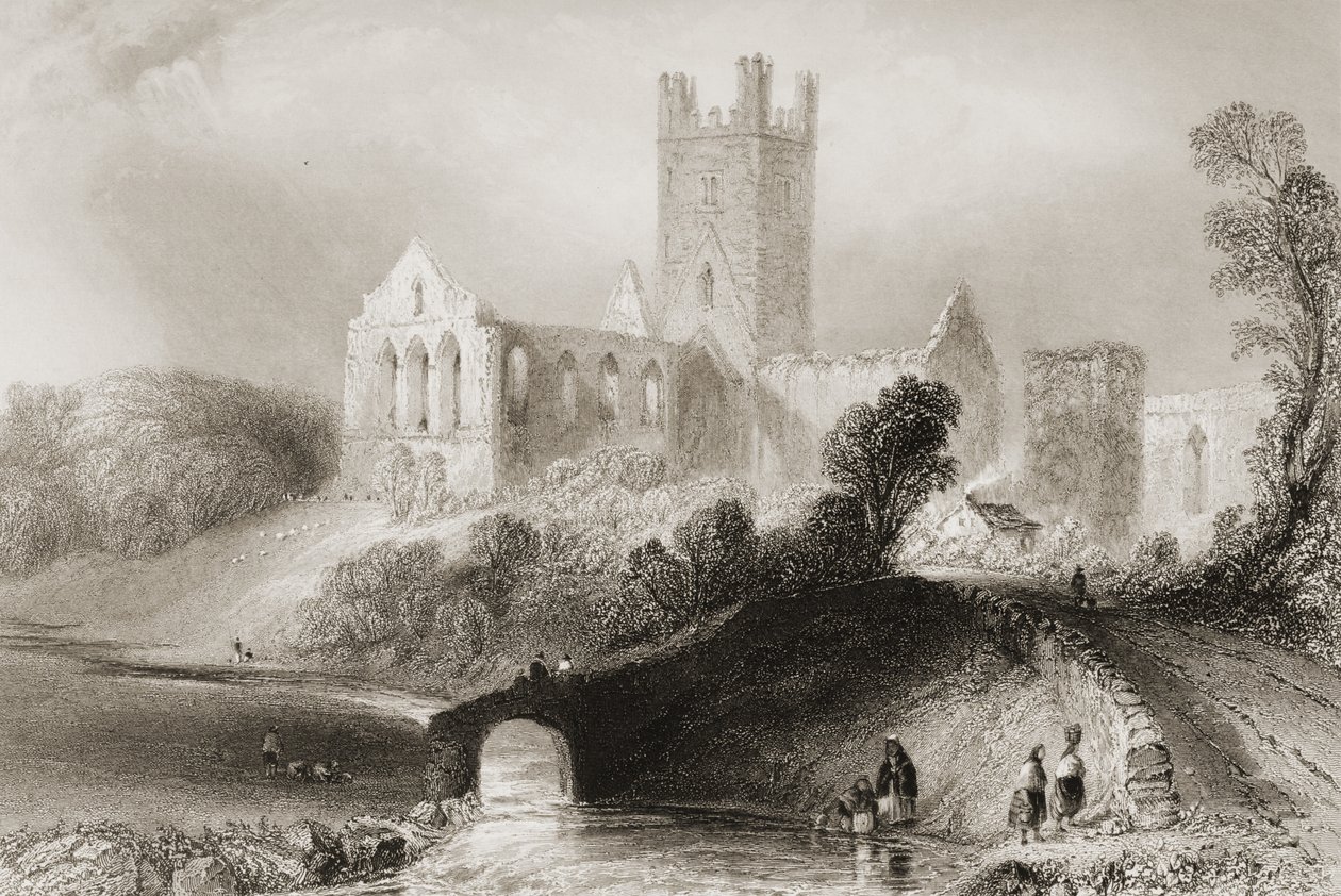 Opactwo Jerpoint, hrabstwo Kilkenny, Irlandia, z „Krajobrazy i starożytności Irlandii” George