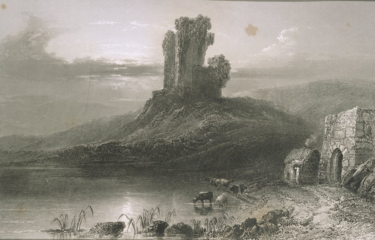 Zamek Kilcolman, hrabstwo Cork, Irlandia, z „Krajobrazy i starożytności Irlandii” George
