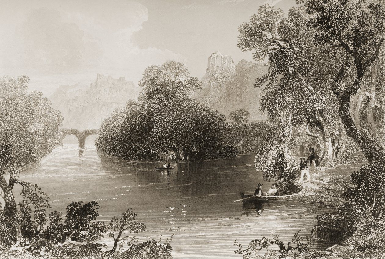 Killarney, Old Weir Bridge, County Killarney, Irlandia, z „Krajobrazy i starożytności Irlandii” George