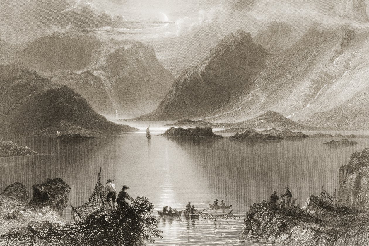 Killary Harbour, hrabstwo Mayo, Irlandia, z „Krajobrazy i starożytności Irlandii” George