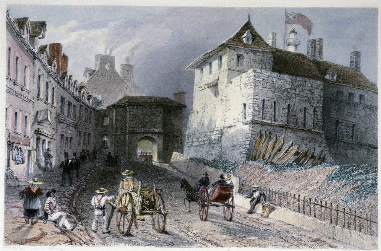 La porte „”Priscott Gate”” w Quebec City, Kanada – w „Kanadyjskiej scenerii ilustrowanej” Williama Henry