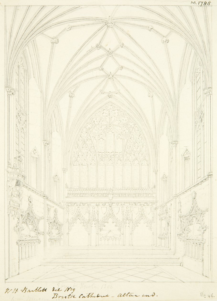 Lady Chapel of Bristol Cathedral patrząc na wschód (ołówek i akwarela na papierze) autorstwa William Henry Bartlett