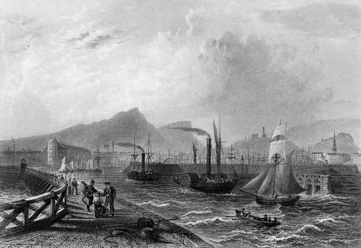 Leith Pier and Harbour, grawerowane przez Roberta Wallisa, c.1820 autorstwa William Henry Bartlett