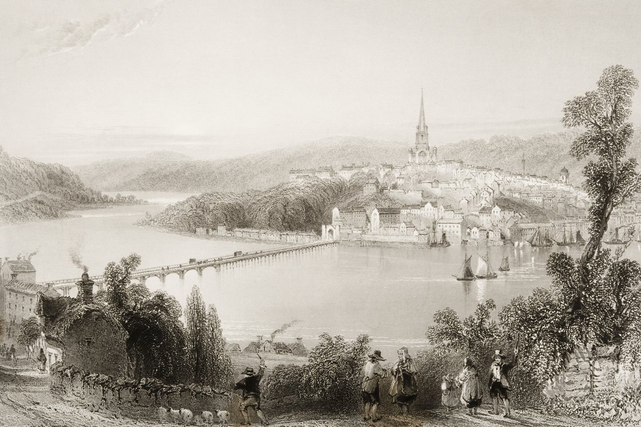 Londonderry, County Londonderry, Irlandia Północna, z „Scenery and Antiquities of Ireland” George
