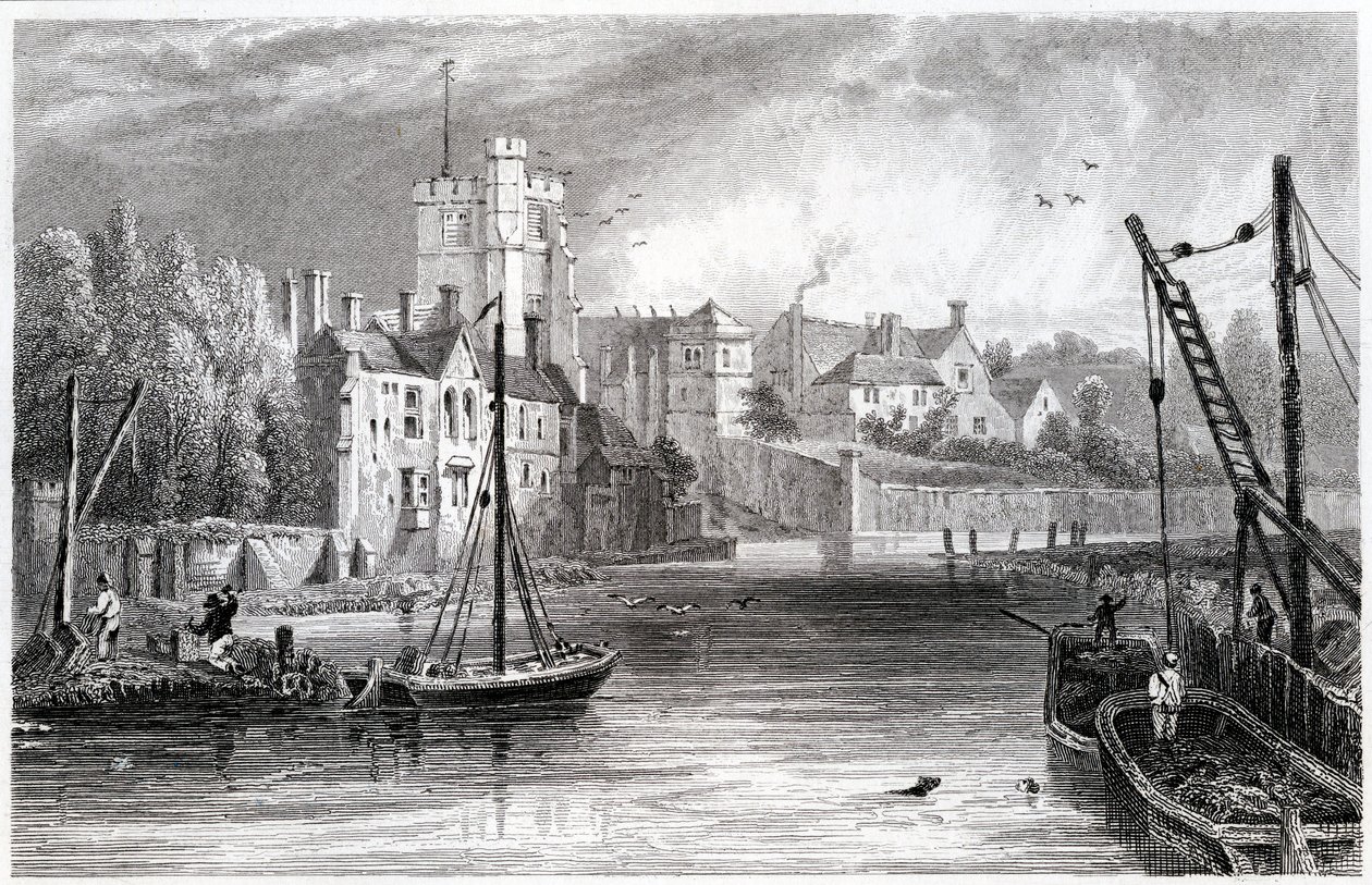 Maidstone na wodzie, Kent, 1832 r. autorstwa William Henry Bartlett
