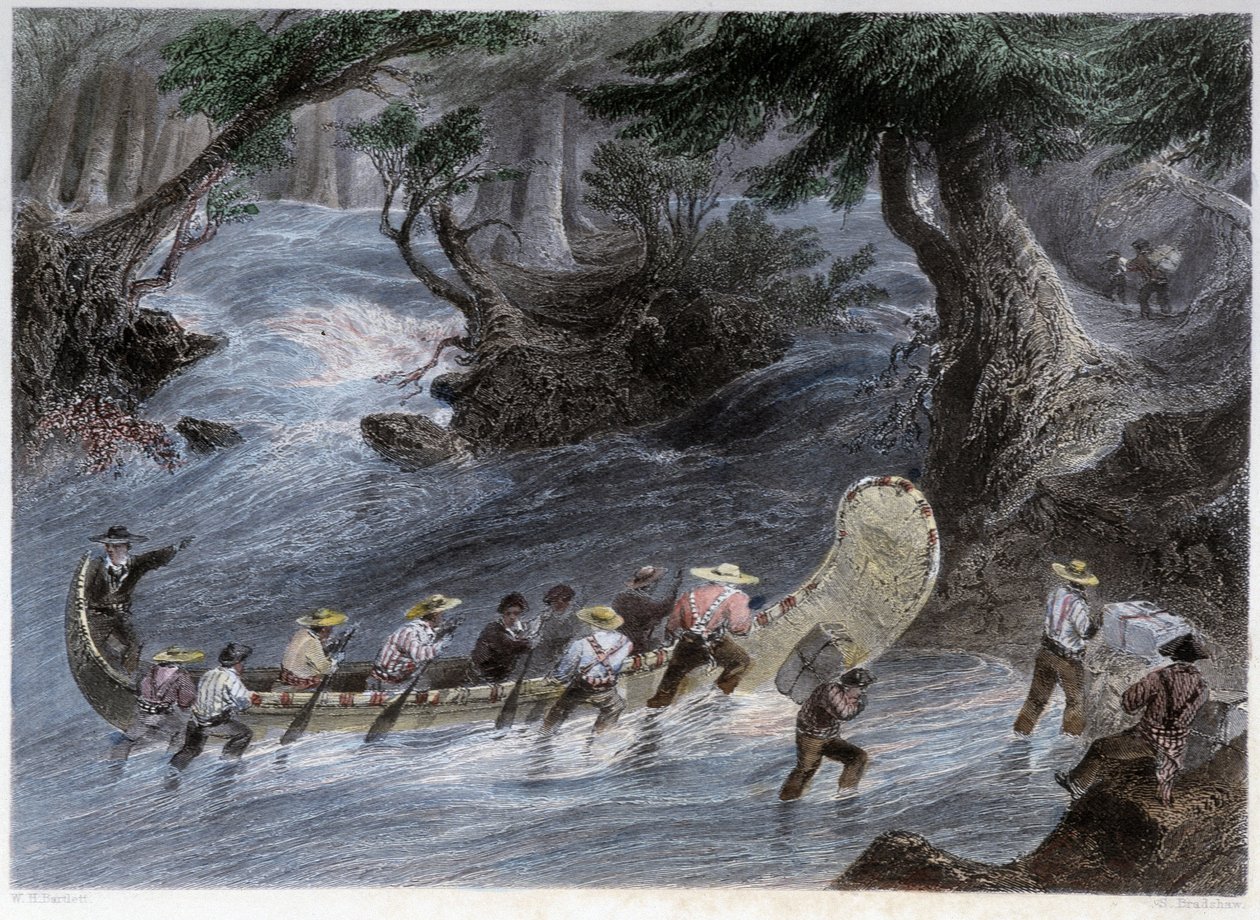 Spływy Kajakowe Mężczyzn – w „”kanadyjskiej scenerii ilustrowanej” przez Bartletta W.H. autorstwa William Henry Bartlett