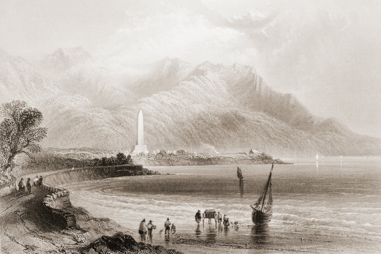 Pomnik generała Rossa w Rosstrevor, County Down, Irlandia Północna, z „Krajobrazy i starożytności Irlandii”, George Virtue, 1860 (rycina) autorstwa William Henry Bartlett