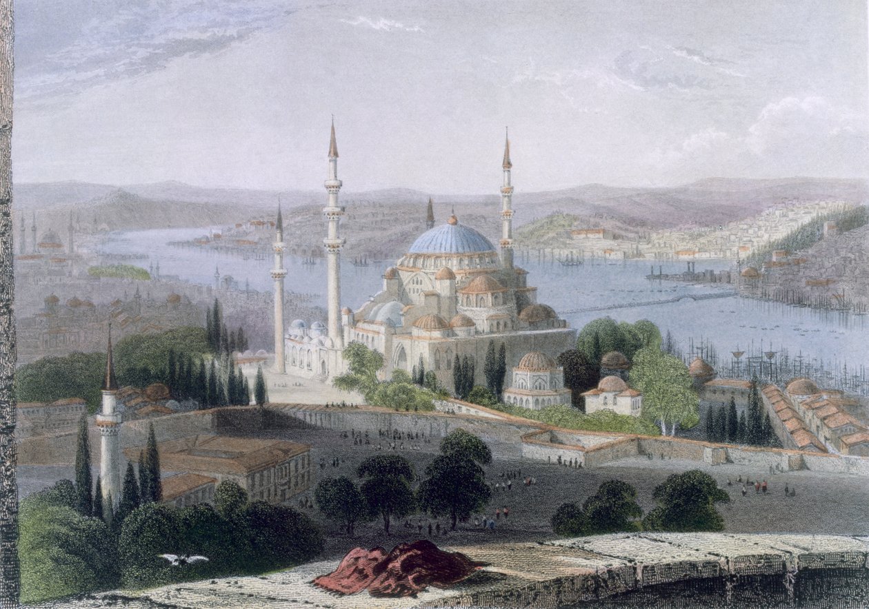 Meczet i grób Sulejmana, ok. 1850 (kolorowa akwatinta) autorstwa William Henry Bartlett