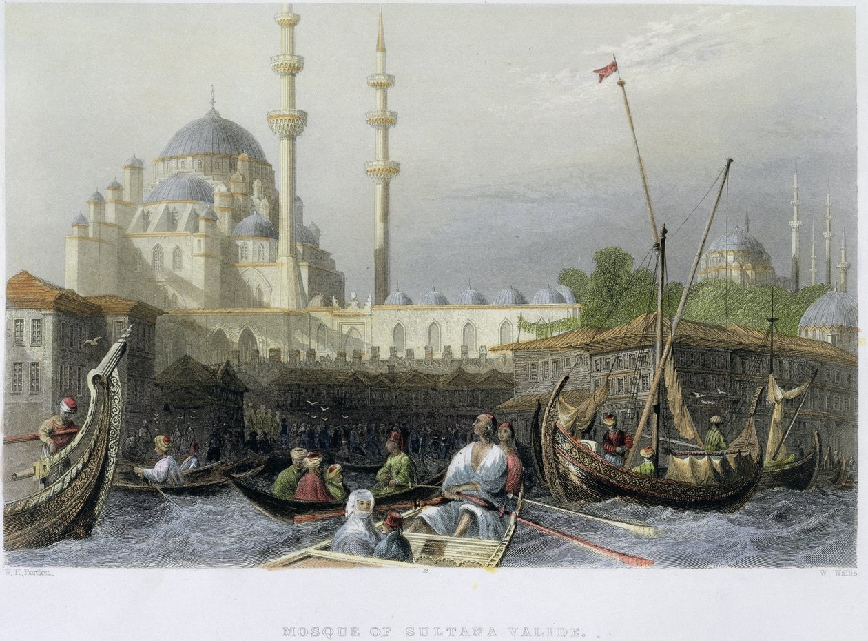 Meczet Sułtana Valide z portu, ryty przez Williama Wallisa, ok. 1850 (akwatinta) autorstwa William Henry Bartlett
