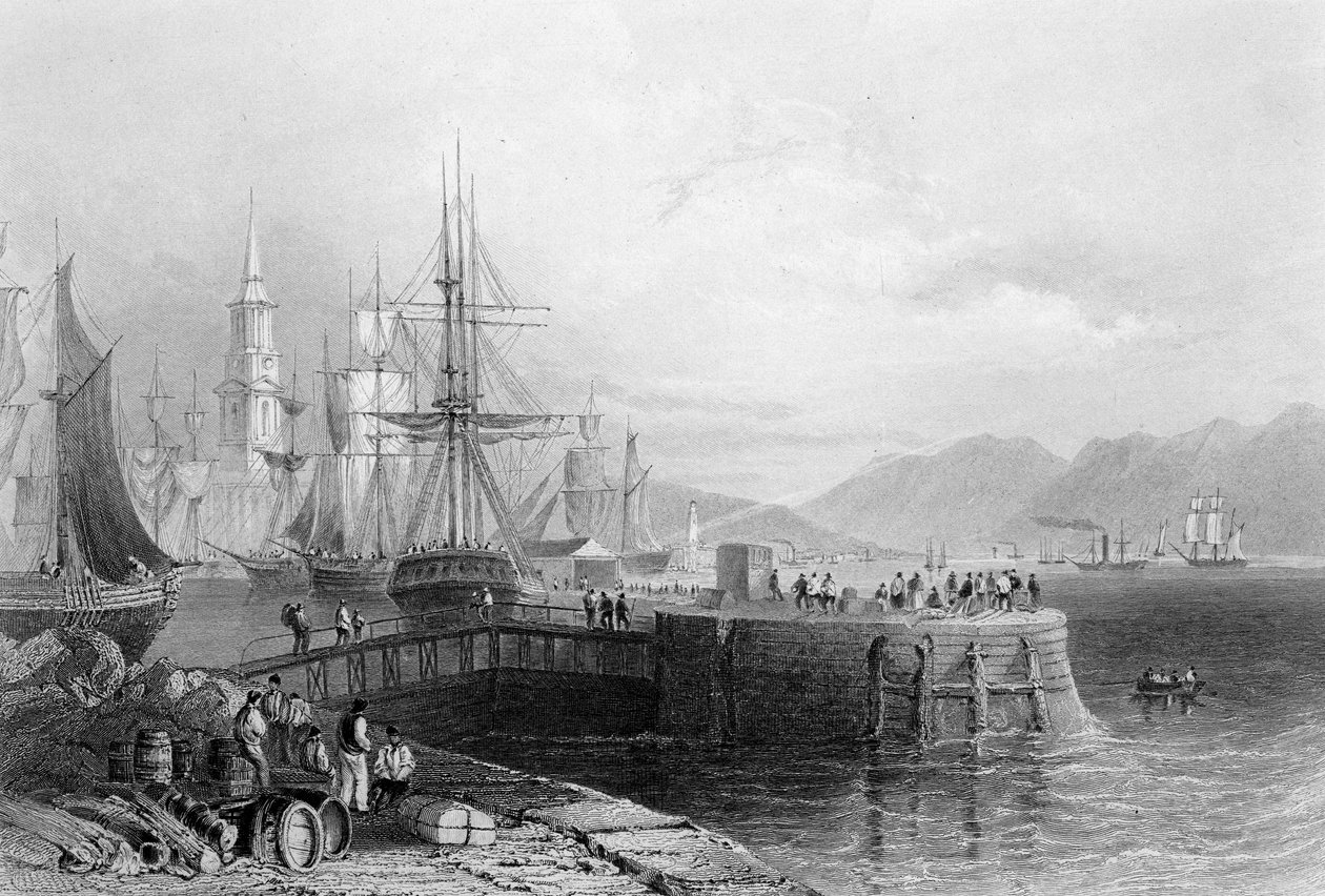 Port Glasgow, grawerowane przez J.W. Appleton, 1841 (grawerowanie) autorstwa William Henry Bartlett