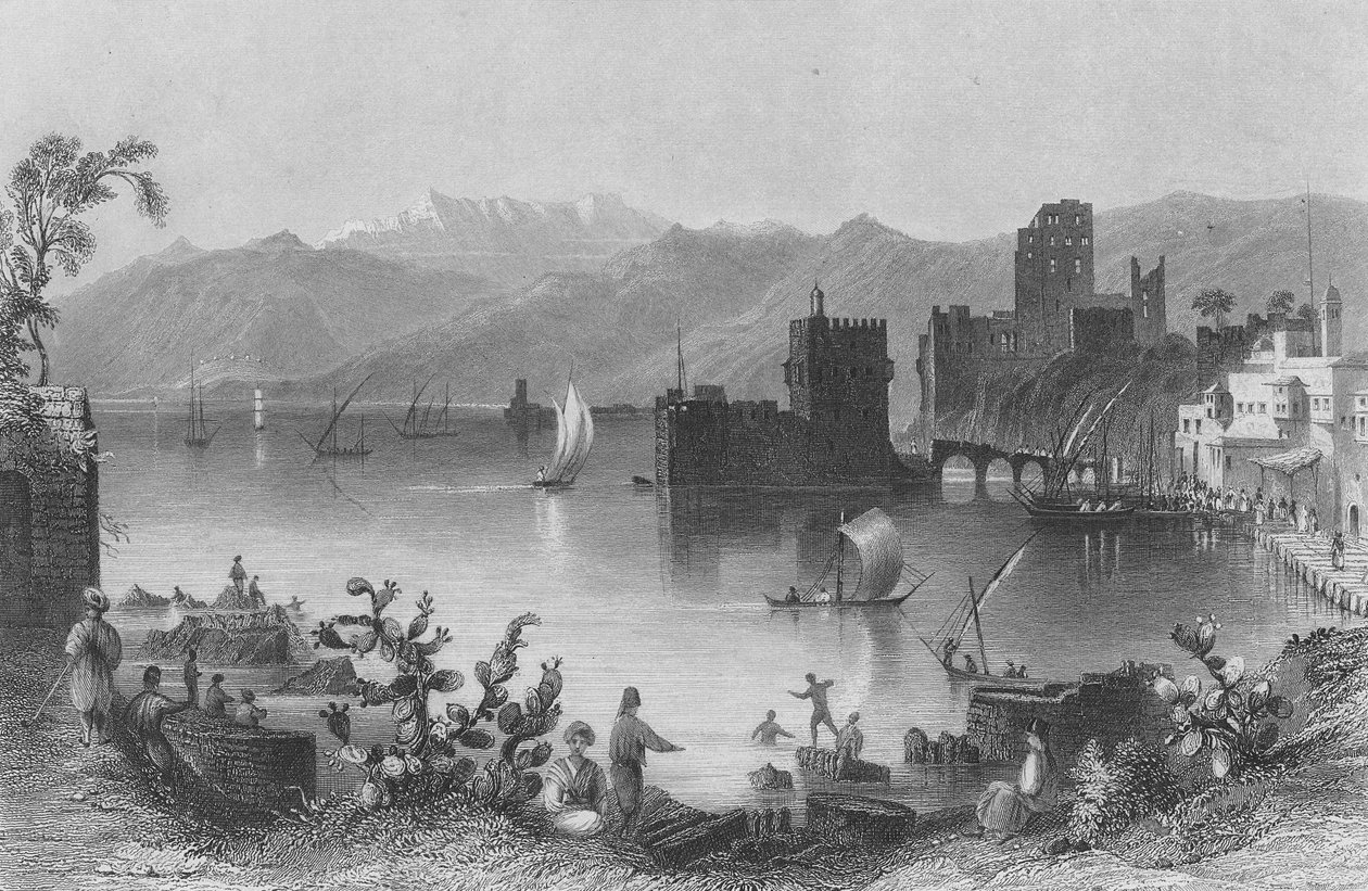 Port w Bejrucie, starożytny Berothai, wyryty przez J. Appleton autorstwa William Henry Bartlett