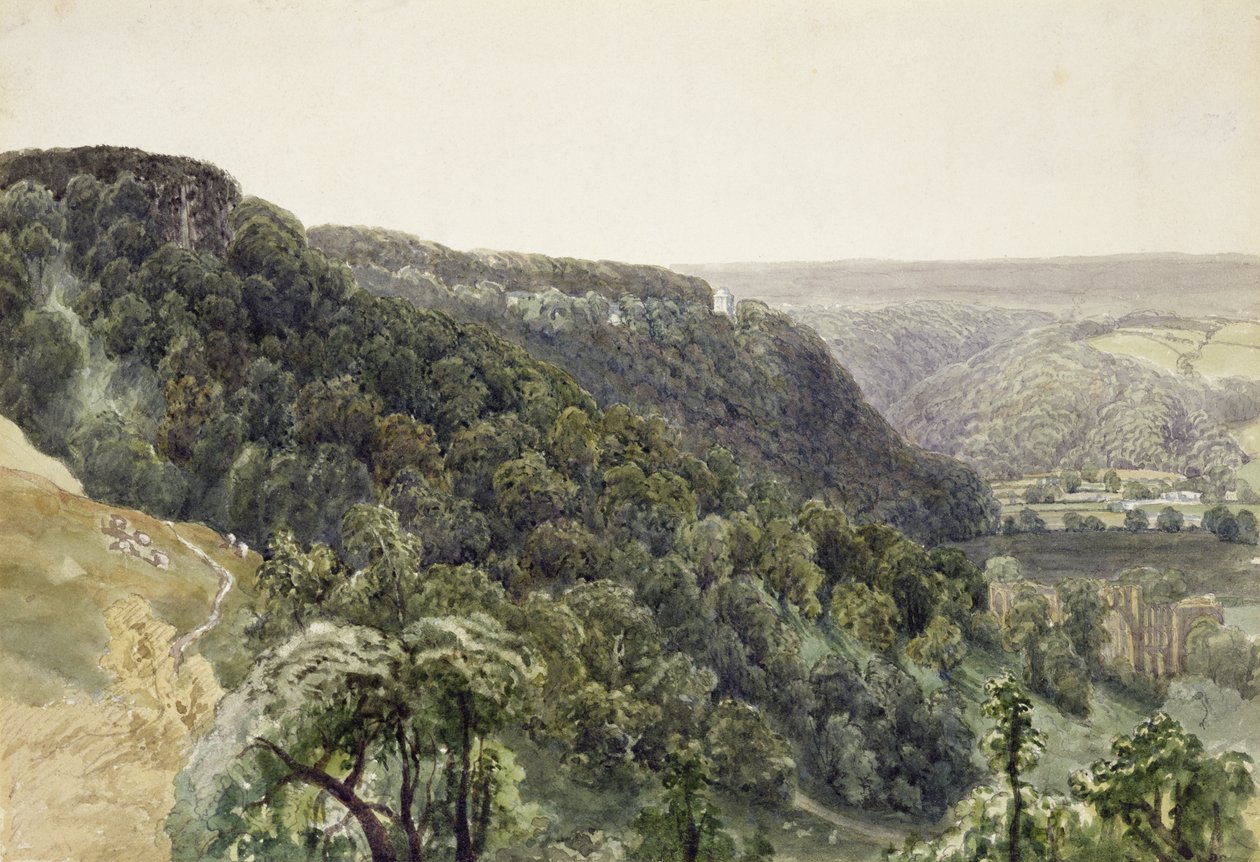 Opactwo Rievaulx z Zachodu (akwarela i ołówek na papierze) autorstwa William Henry Bartlett