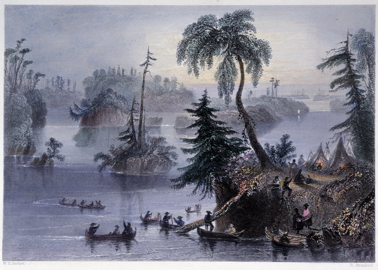 Scena wśród Tysiąca Wysp: Obóz i Łodzie, Mille îles - w „”kanadyjskiej scenerii ilustrowanej” przez Bartletta W.H. autorstwa William Henry Bartlett
