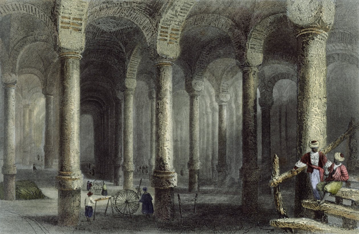 Cysterna Bin-Veber-Direg, czyli Tysiąc i Jeden, Stambuł, rytowana przez J. Cartera, ok. 1850 (akwatinta) autorstwa William Henry Bartlett
