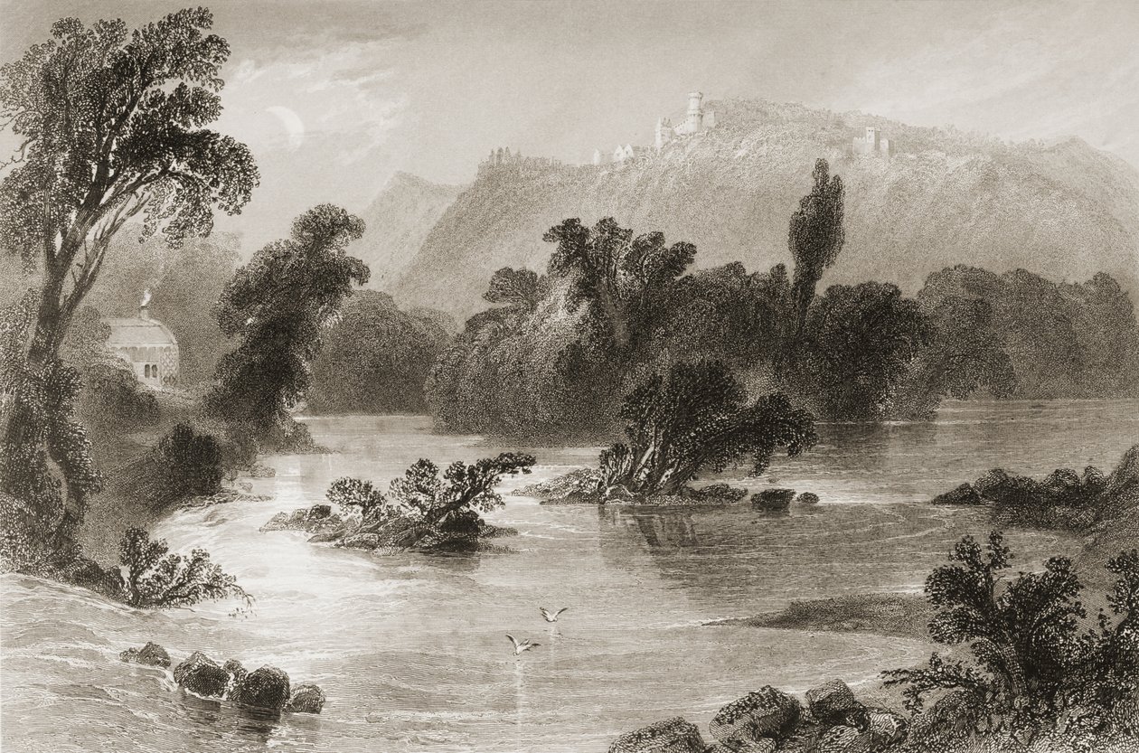 Spotkanie wody, Vale of Avoca, hrabstwo Wicklow, z „Krajobrazy i starożytności Irlandii” George Virtue, 1860 autorstwa William Henry Bartlett