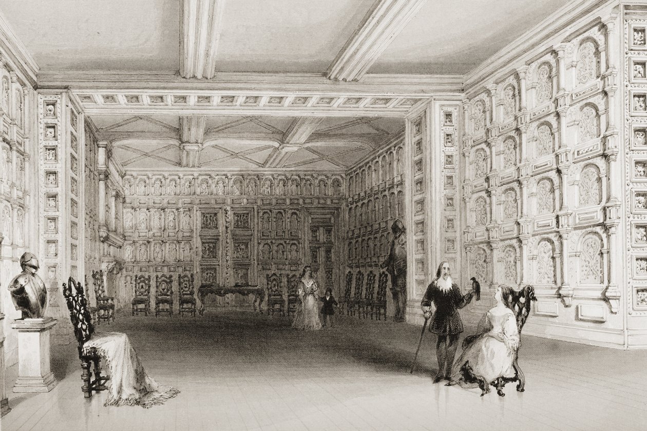 The Oak Room, Zamek Malahide, hrabstwo Dublin, Irlandia, z "Scenery and Antiquities of Ireland" George Virtue, lata 60-te XIX wieku autorstwa William Henry Bartlett