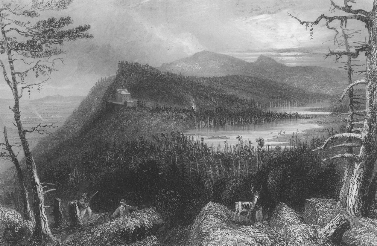 Dwa jeziora i górski dom na Catskills, 1838 autorstwa William Henry Bartlett