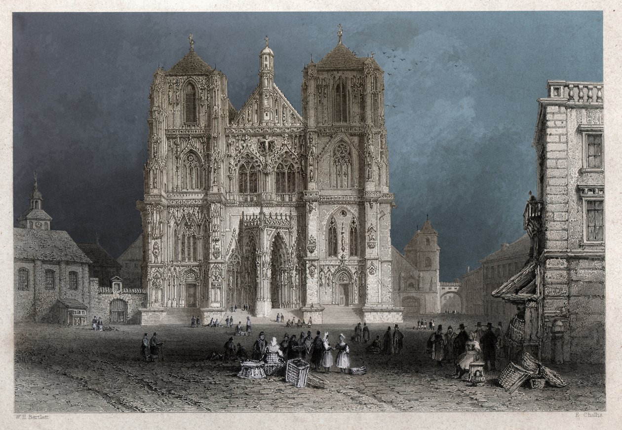 Katedra lub kopuła Świętego Piotra w Ratyzbonie (Regensburg). ok. 1830 (Grawerowanie) autorstwa William Henry Bartlett