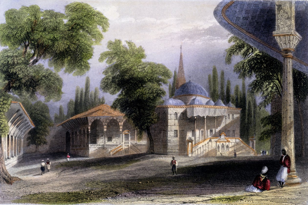 Trzeci dziedziniec Serai Bownou, 1850 (akwatinta barwna) autorstwa William Henry Bartlett