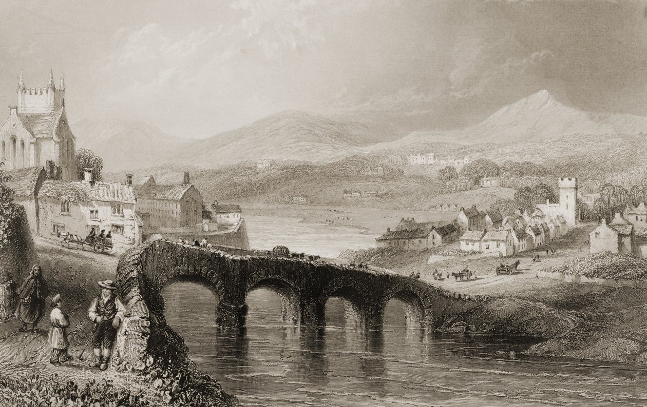 Widok Bray, hrabstwo Wicklow, Irlandia, z książki "Scenery and Antiquities of Ireland" George