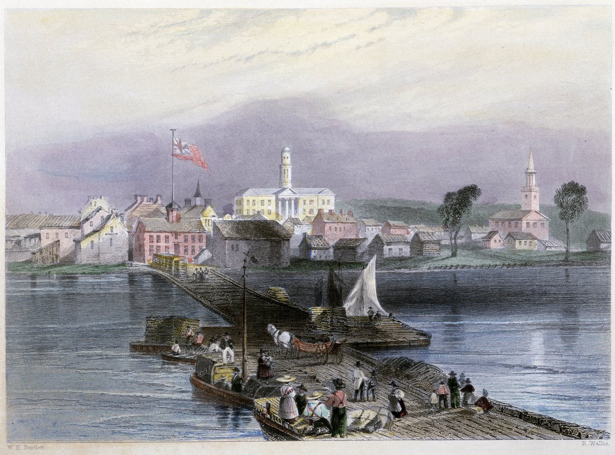 Widok Kobry i transportu drewna - w „Kanadyjskiej scenerii ilustrowanej” Williama Henri Barletta, wyd. George Virtue autorstwa William Henry Bartlett