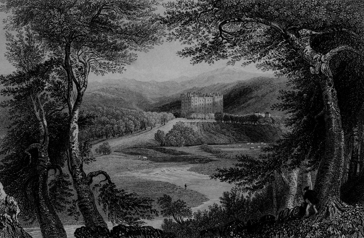 Widok na zamek Drumlanrig, Dumfriesshire autorstwa William Henry Bartlett
