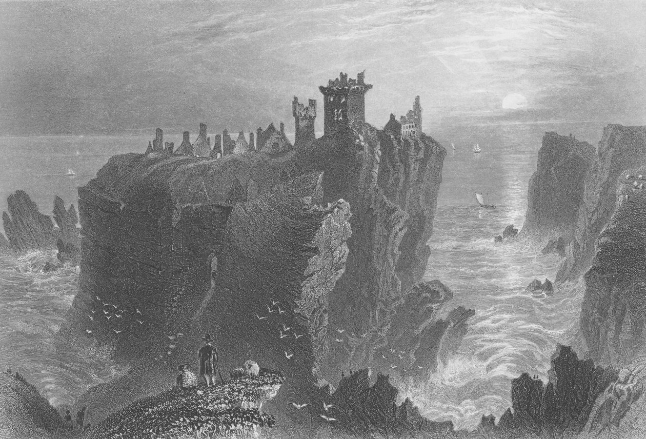 Vaizdas į Dunnottar pilį, netoli Stonehaven autorstwa William Henry Bartlett