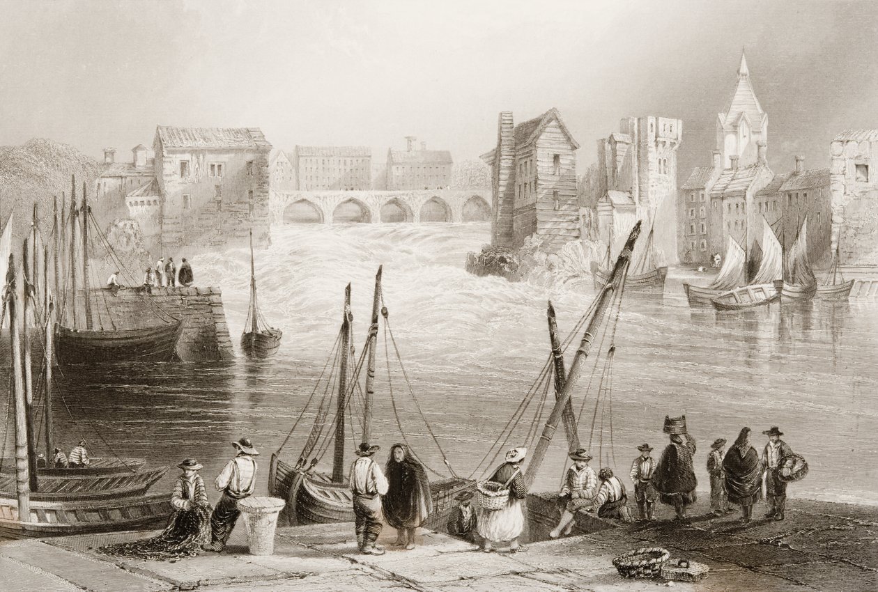 Widok Galway z Claddagh, hrabstwo Galway, Irlandia, z „Scenery and Antiquities of Ireland” George