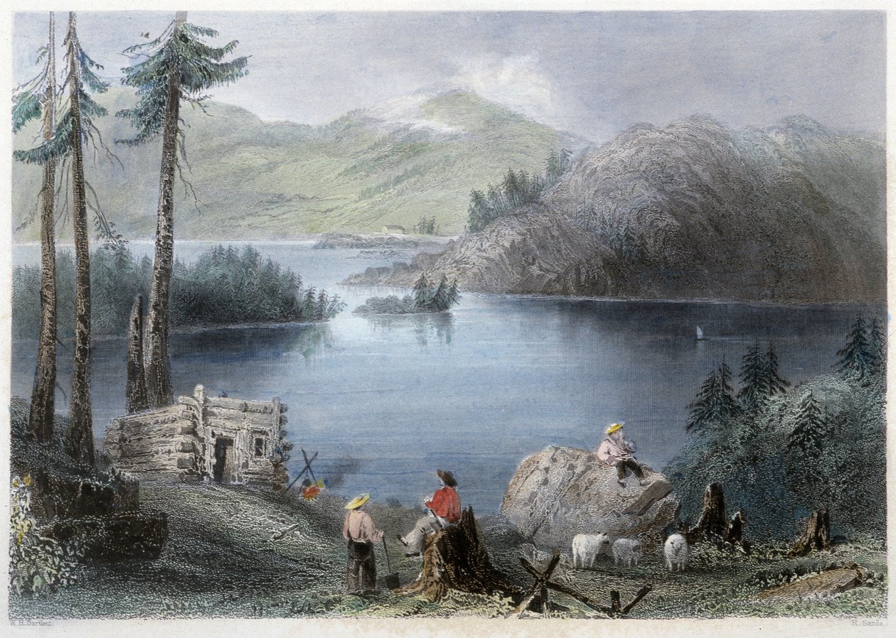 Widok na jezioro i granicę - w „” kanadyjskiej scenerii zilustrowanej” przez Bartletta W.H. autorstwa William Henry Bartlett