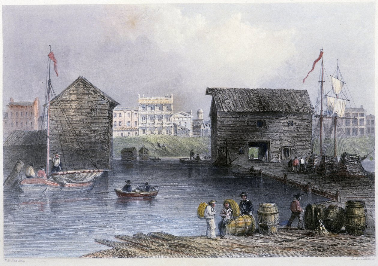 Widok na doki w Toronto – w „”Kanadyjskiej scenerii zilustrowanej”” Bartletta W.H. autorstwa William Henry Bartlett