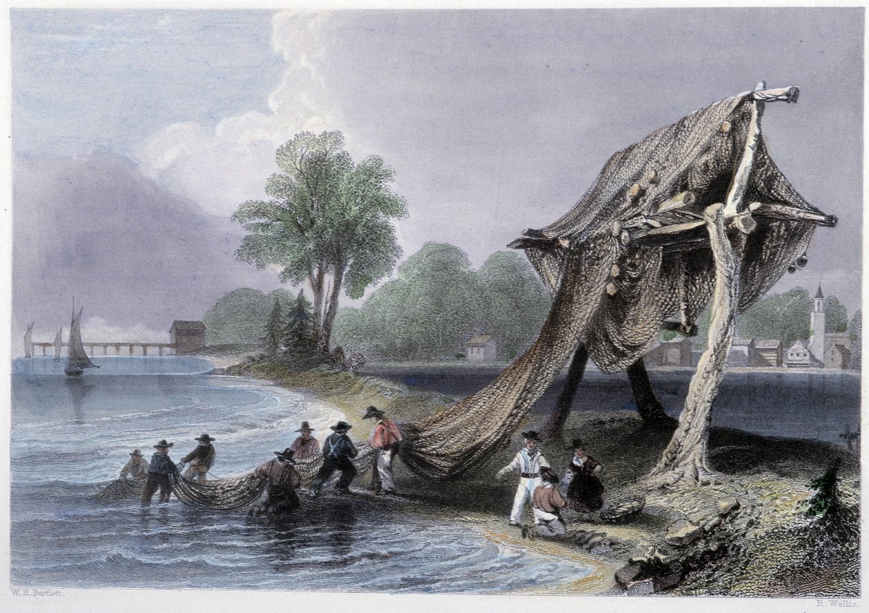 Wellington, Wędkarstwo nad jeziorem Ontario – w „”kanadyjskiej scenerii ilustrowanej” Bartletta W.H. autorstwa William Henry Bartlett