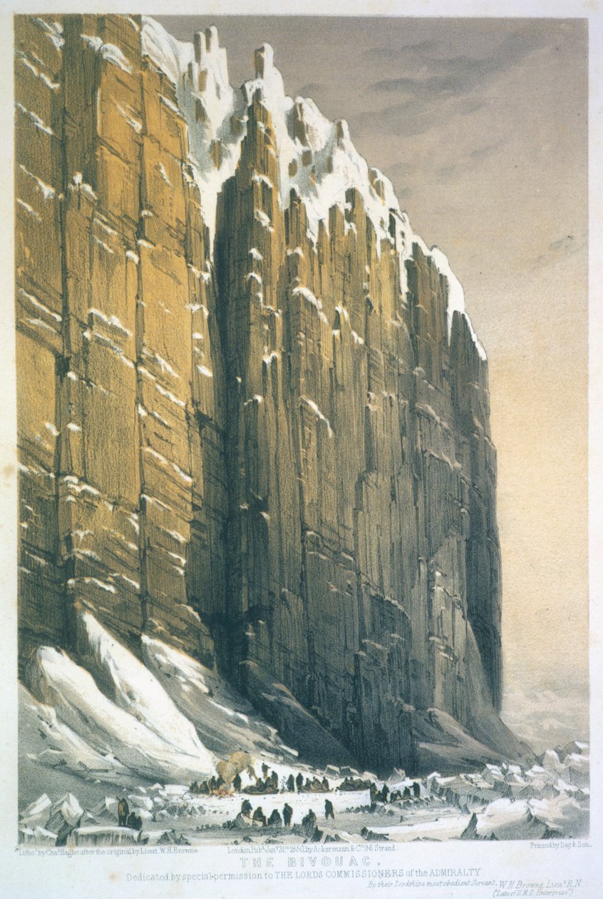 Biwak, Cape Seppings, rycina Charlesa Haghe (1810-88), opublikowana w 1850 r. autorstwa William Henry Browne