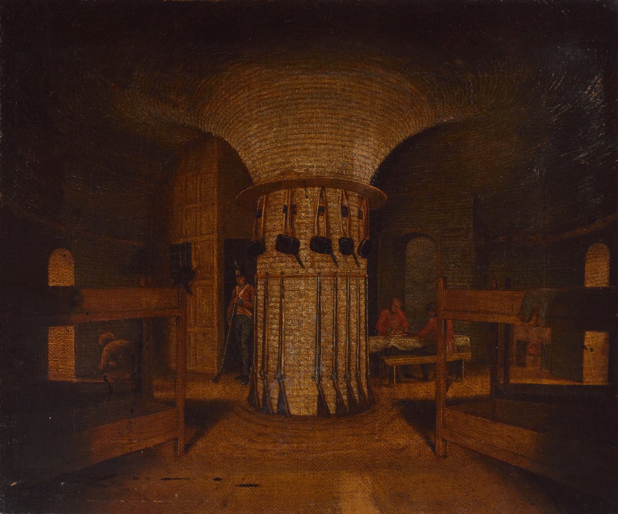 Wnętrze pomieszczenia koszarowego, prawdopodobnie w wieży Martello, ok. 1812 (olej na płótnie) autorstwa William Henry Ford