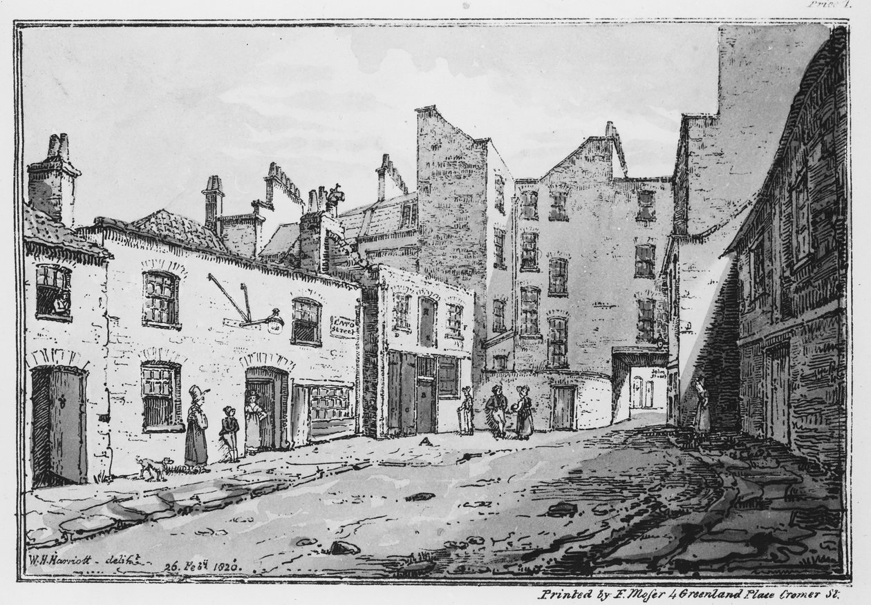 Widok ulicy Cato, 1820 (lito) autorstwa William Henry Harriott