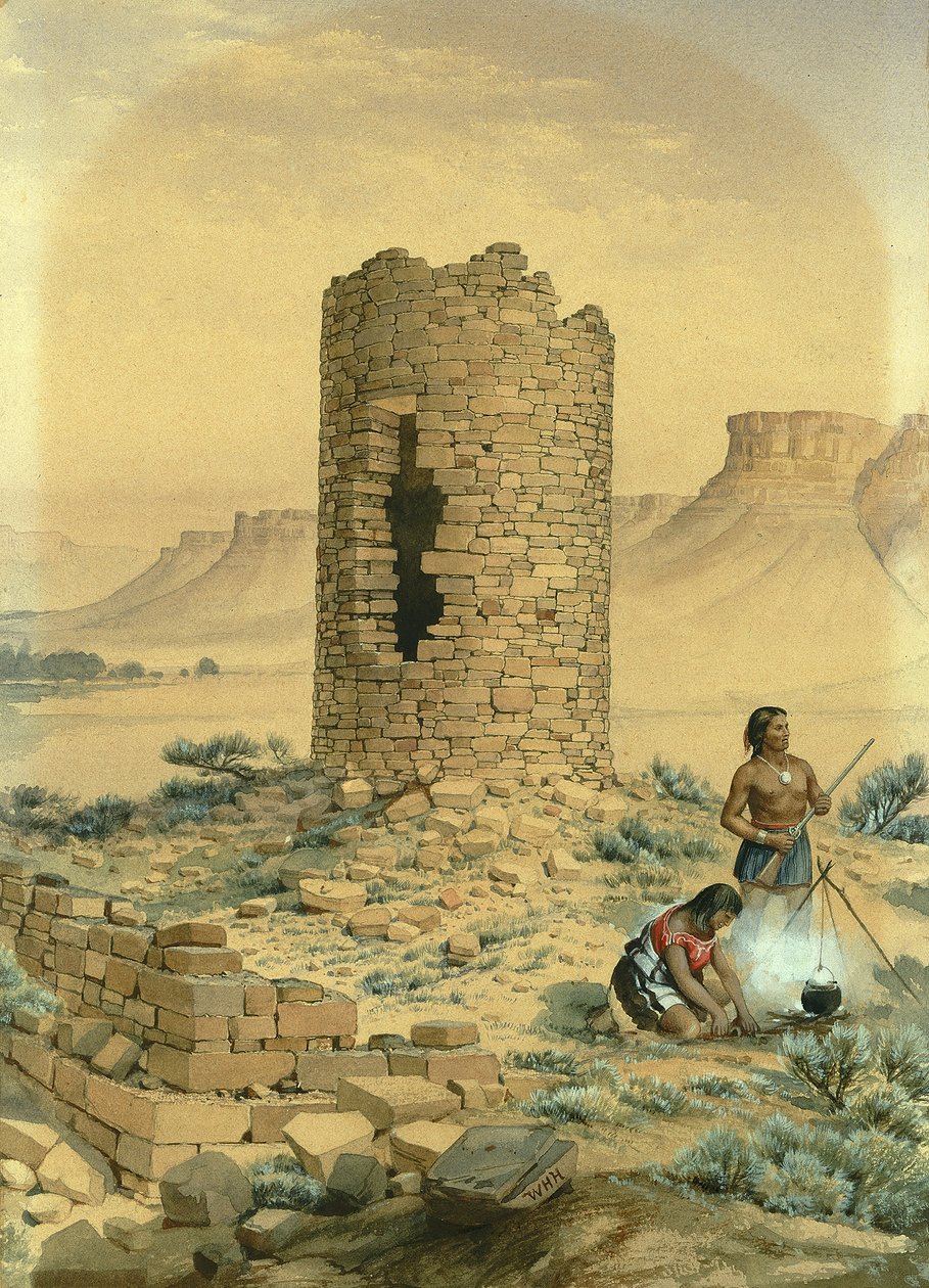 Starożytna kamienna okrągła wieża, 1875 r. autorstwa William Henry Holmes
