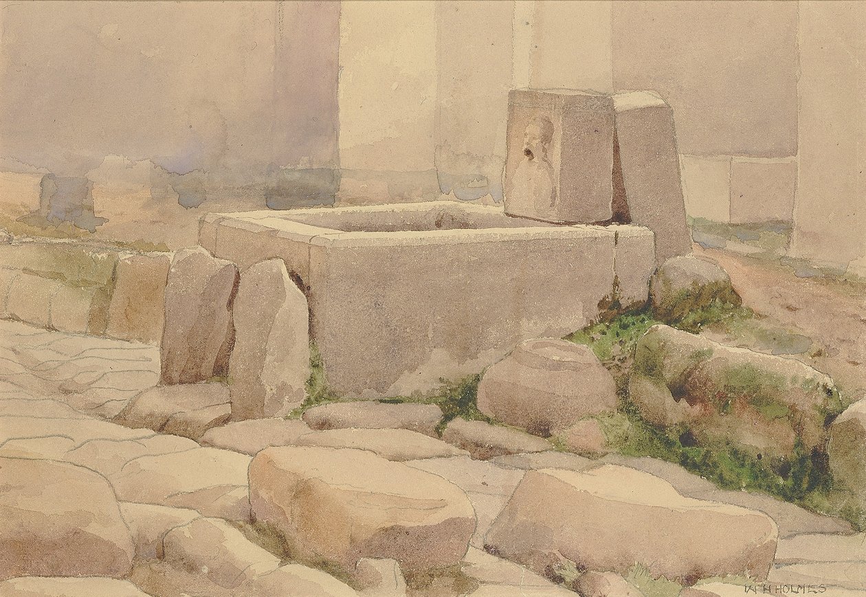 Fontanna pompejańska i koryto dla koni, 1880 r. autorstwa William Henry Holmes
