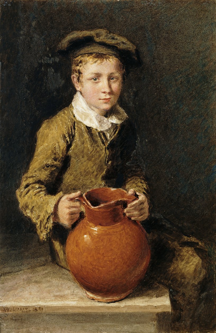 Chłopiec siedzący na ławce z dzbanem, 1839 autorstwa William Henry Hunt