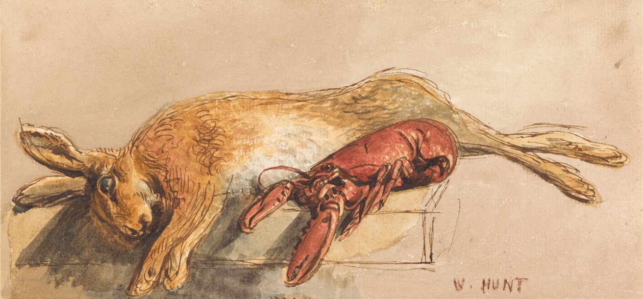 Martwy zając i gotowany homar na ławce autorstwa William Henry Hunt