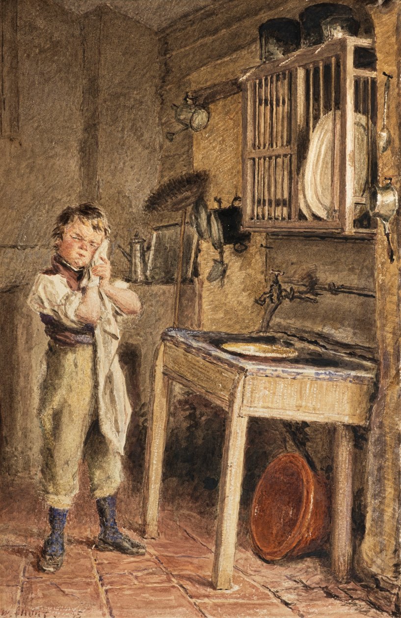 Młody chłopiec myjący się przy zlewie (akwarela) autorstwa William Henry Hunt