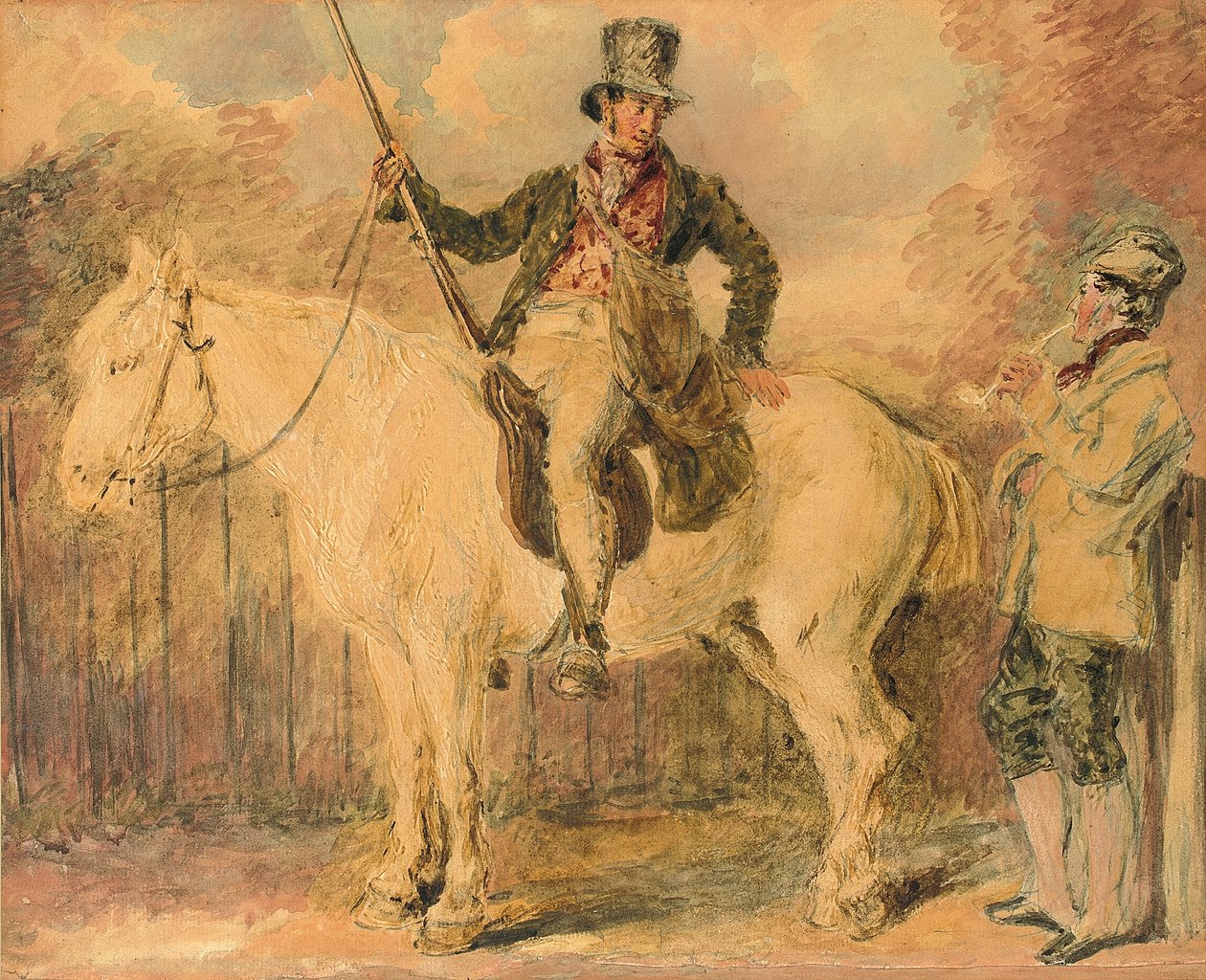 Gajowy na koniu i inny rozmawiający mężczyzna autorstwa William Henry Hunt