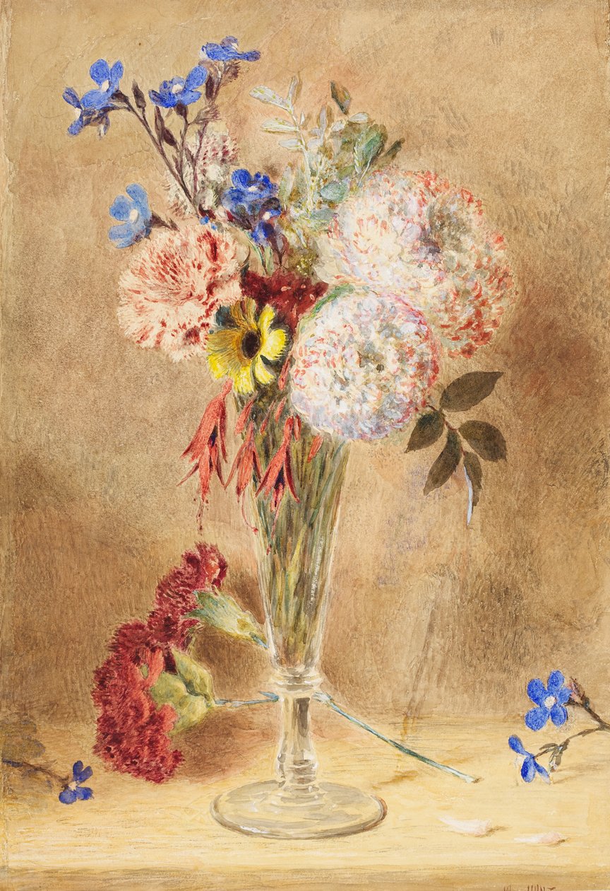 Kwiaty w szklanym wazonie (wc na karcie) autorstwa William Henry Hunt
