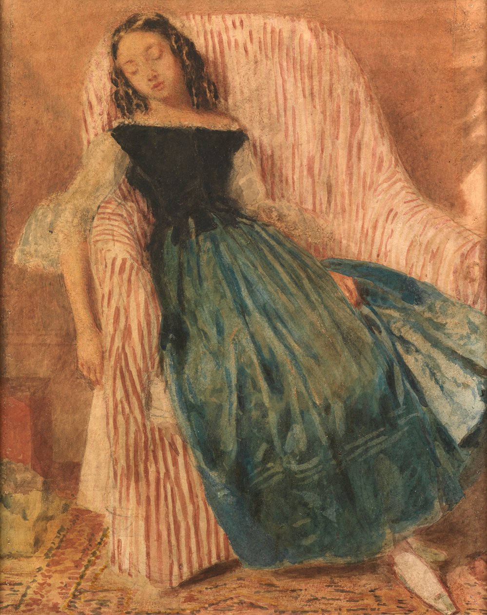 Dziewczyna śpi na krześle (akwarela i bodycolor) autorstwa William Henry Hunt